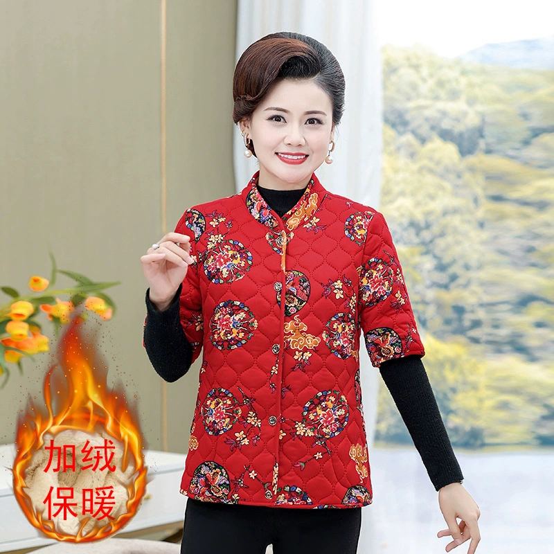 Жилеты среднего и пожилого возраста толстые и бархатные хлопчатобумажные куртки свободные конюшни мамы с половинными рукавами хлопчатобумажные куртки плечи теплые хлопчатобумажные куртки женские