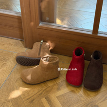 韩系儿童简约短靴25冬新款小童加绒保暖二棉靴男女童马丁靴小红靴