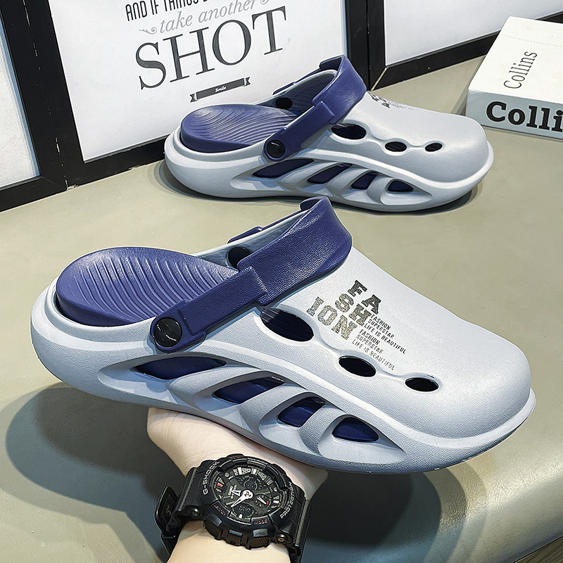 Hole Shoes Men's Summer Outer Wear Non-slip Office Baotou Slippers Men's Sports Thick Sole Shoes for Shit-feeling Beach Sandals