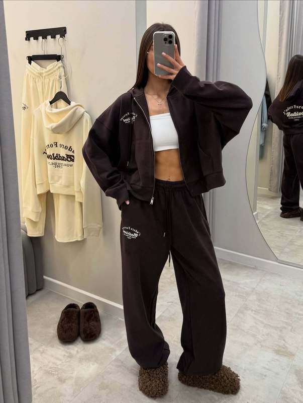 欧美跨境外贸卫衣套装女2025秋新款刺绣宽松显瘦拉链开衫阔腿长裤|undefined