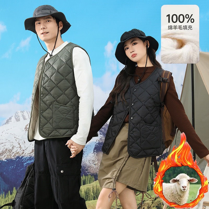 Quilted Lightweight Warm Vest, Couple Style, Autumn/Winter New Arrival, Wool Filled, Windproof, Waterproof, Warm Vest, Outerwear