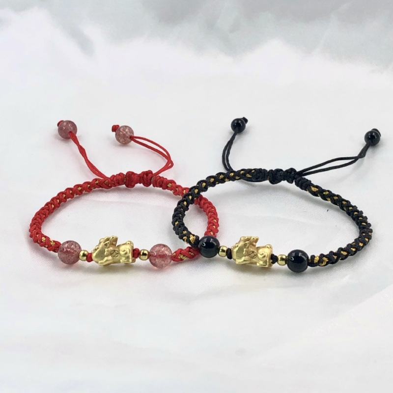 Year of the Dragon, Zodiac Year, Pixiu Couple Red Rope Bracelet, Female Ethnic Style Transfer Bead Braided Red Bracelet, Male Good Luck