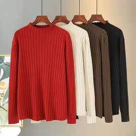 2024冬季新款胖MM大码女装纯色坑条半高领打底针织毛衣 H58  2485