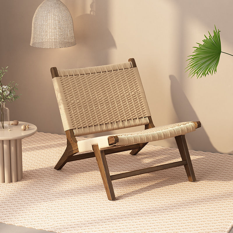 Sillas de madera sólida de cuerda trenzada sillas de balcón nórdicas sillas de ocio estilo japonés sillas de silla de casa pequeña silla de respaldo perezosa