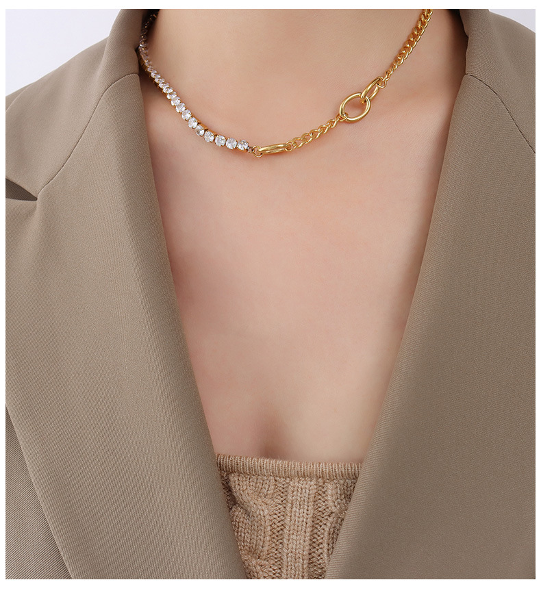 New zircon stitching titanium steel necklace wholesale