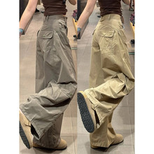 美式复古军绿色弯刀工装裤女秋2025新款多口袋高腰垂感阔腿休闲裤