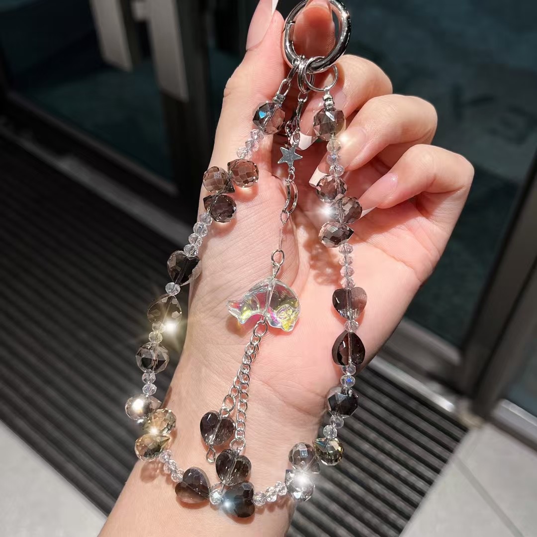 Cuerdas de muñeca corta de teléfono móvil cuerdas de muñeca personales creativas cuentas de diamante pequeños delfines hechos a mano perlas colgante lujoso ligero