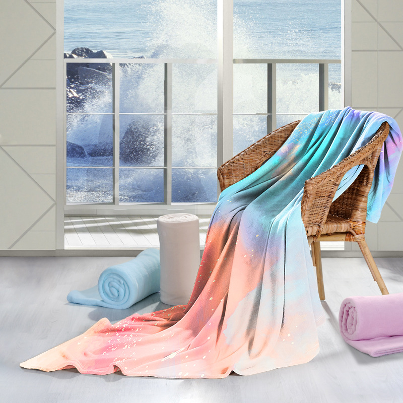 定制跨境新品亚马逊简约彩色五彩渐变办公室午休空调法兰绒毛毯