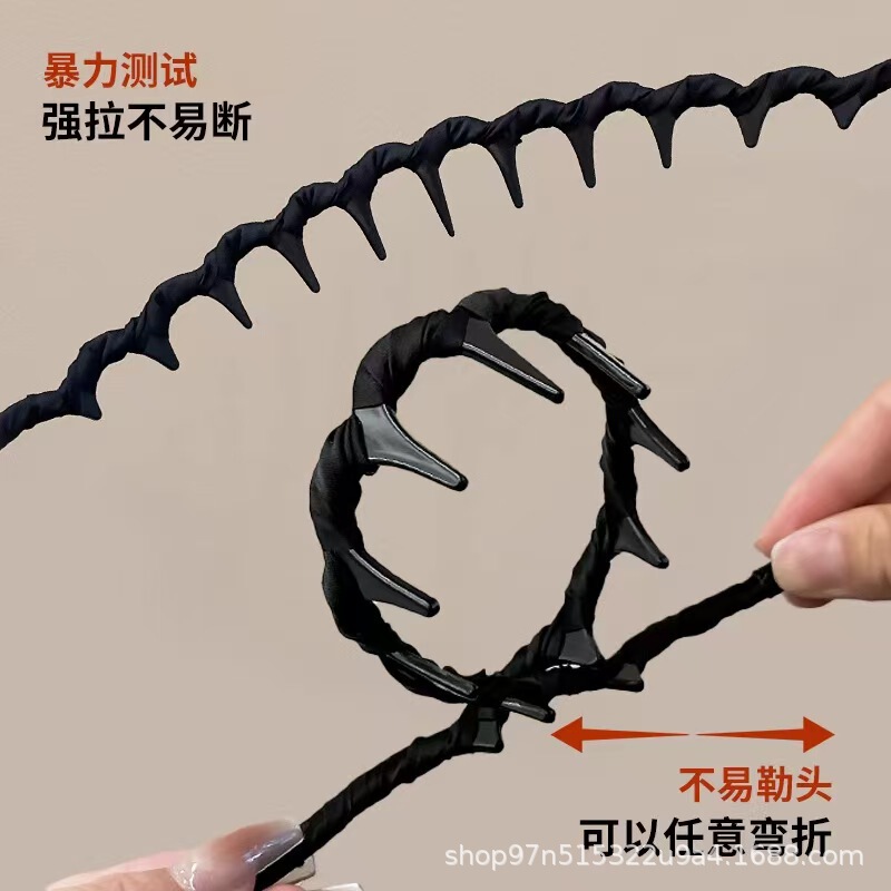 丝绒闪钻高颅顶波浪发箍女带齿梳防滑洗脸发卡纹理感正反两戴头箍|undefined
