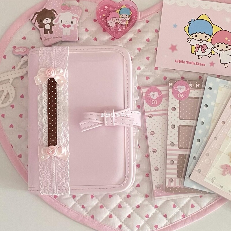 Korean Pink Bow A7 Leather Loose-Leaf Notebook High-Looking Ins Girly Heart Schedule Note Notebook
