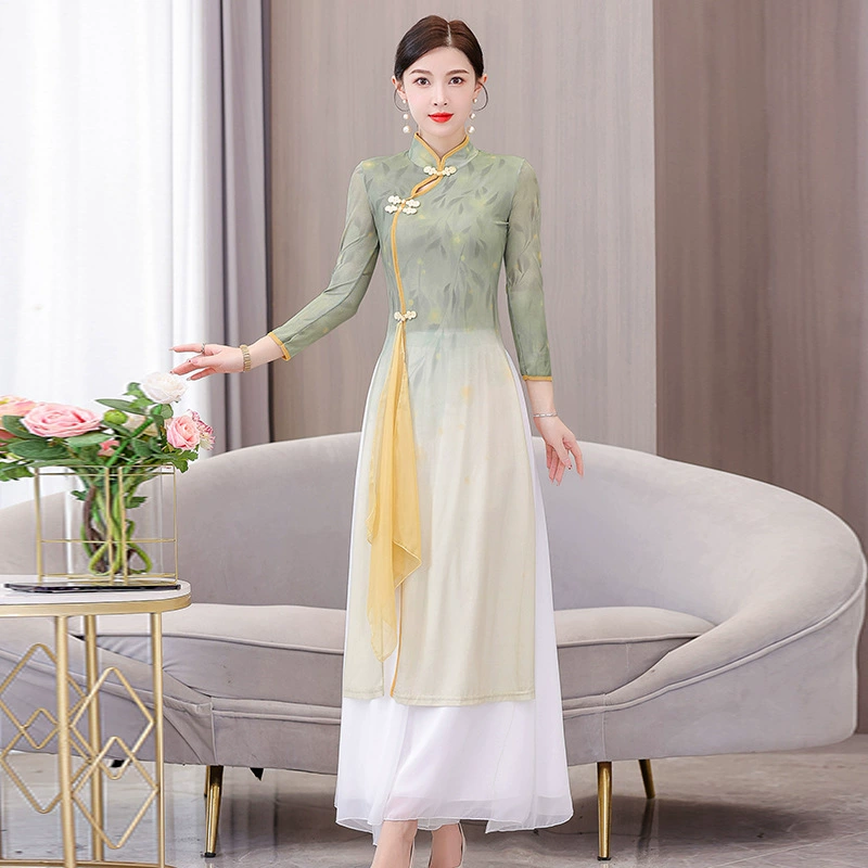 5669 Новая Классическая танцевальная одежда Градиентный цвет Китайский стиль Рифма Свободная одежда Танцевальная одежда Cheongsam Практическая одежда Одежда для выступлений