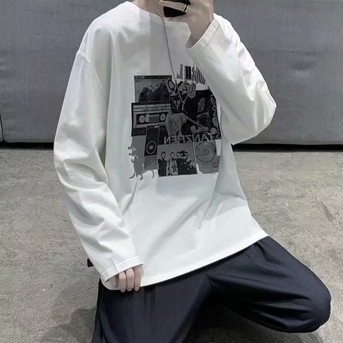 Plus Size Plus Size Fat Man's Long Sleeve T-Shirt Men's American Retro Loose Trendy Hong Kong Style Ins Trendy Versatile Top 