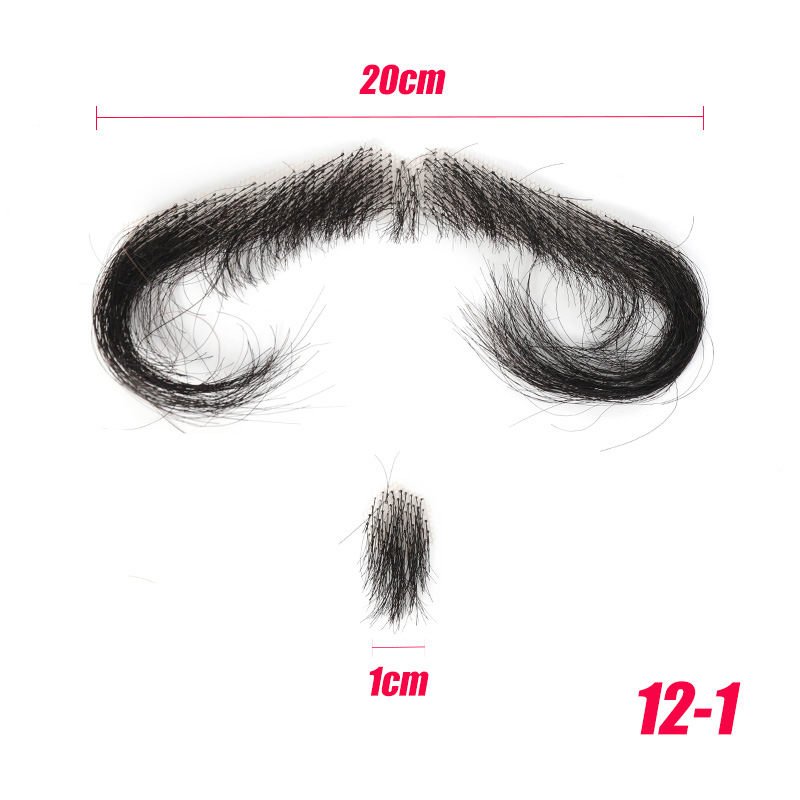 Barba falsa transfronteriza, barba falsa tejida a mano completa, cabello real sin costuras para hombres, cejas falsas, cuernos falsos, accesorios de cine y televisión