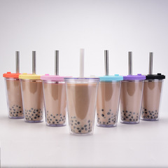 欧米のプラスチックカップの多色の冷たい飲み物の杯の二重の厚いプラスチックのストローの杯の固定のlogoは繰り返しミルクの杯を使うことができます。