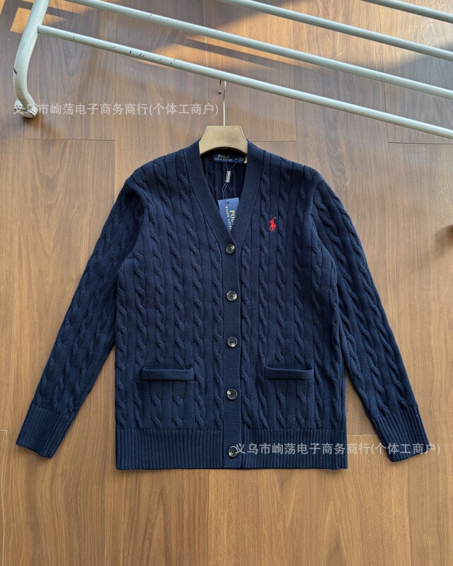 RalphLauren拉夫劳伦四色V领纯色小马刺绣logo麻花针织开衫外套|undefined