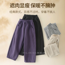 女童加厚裤子童装冬季保暖新款儿童冬装三层加厚香蕉弯刀童装长裤