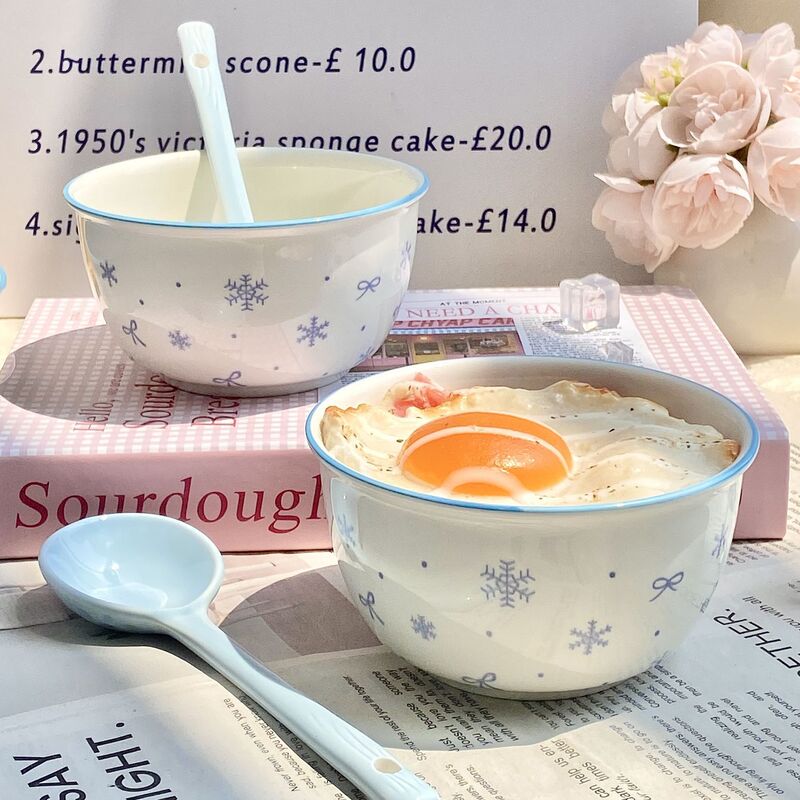 Ins Style New Underglaze Color Snowflake Ceramic Tableware Set Rice Bowl High Temperature Resistant Dormitory Household Plate Microwaveable Ins Style New Underglaze Color Snowflake Ceramic Tableware Set Rice Bowl High Temperature Resistant Dormitory Household Plate Microwaveable