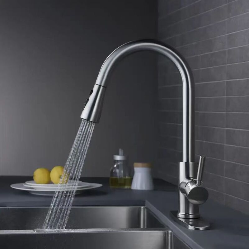 Cross-Border Kitchen and Bathroom Sink Faucet Pull-Out Type Hot and Cold Water Mixer for Sink Basin, Universal Stainless Steel Wall-Mounted Swivel