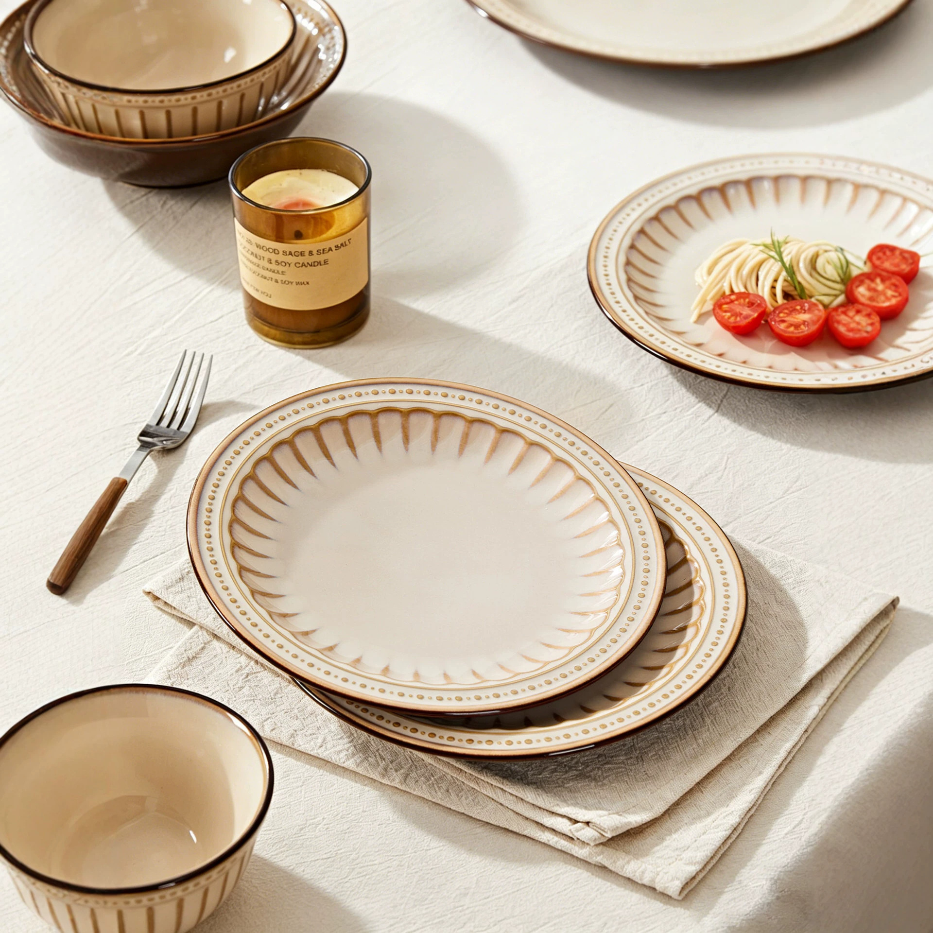 Vintage Brown Amber Ceramic Tableware 2026 New Model Bowls and Plates Restaurant High-End Commercial Restaurant Steak Plate Salad Plate