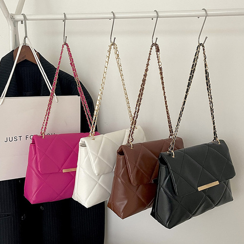 Personalized trendy rhombus embroidery chain bag for women  new style small fragrance simple portable casual fashion crossbody bag