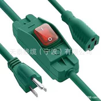 线上防水开关充电线绿色308重型延长线14/3 SJT内联15A125V
