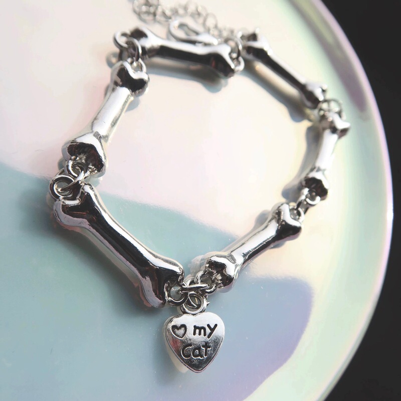 My Cat&Dog Couple Cat Puppy Bone Heart Alloy Men's and Women's Bracelet Lover Gift
