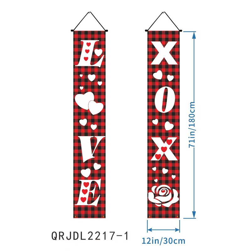 Origin Source Valentine's Day couplet Cross-border new porch decorative curtain Valentine's Day holiday background cloth horizontal