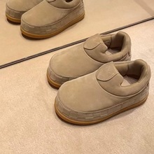 内增高麂皮胖丁面包鞋运动板鞋女一脚蹬老爹鞋2025新款厚底休闲