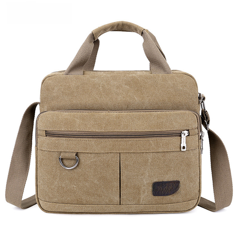 New Canvas Men's Single Shoulder Bag, Multi-layer Large Capacity Hand-held Crossbody Bag, Korean Style Business Travel Hand-held Bag, Cross-border