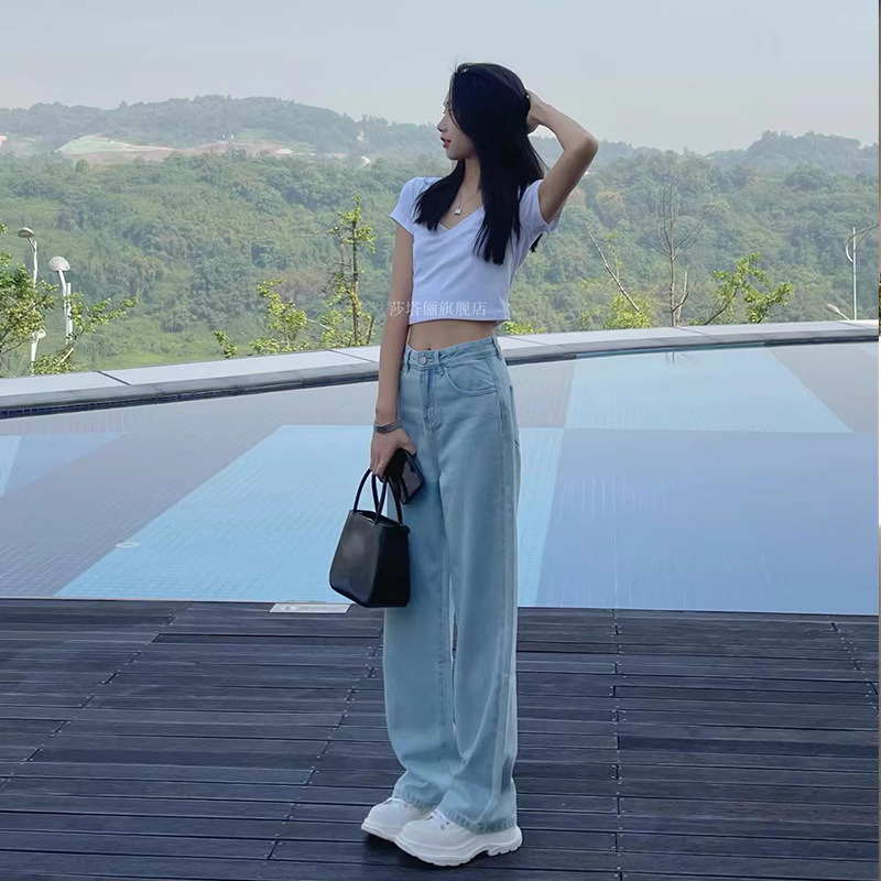 Tencel Premium Jeans! Summer Thin Style Petite Lyocell Straight-Leg Pants, Floor-Length Wide-Leg Pants 589