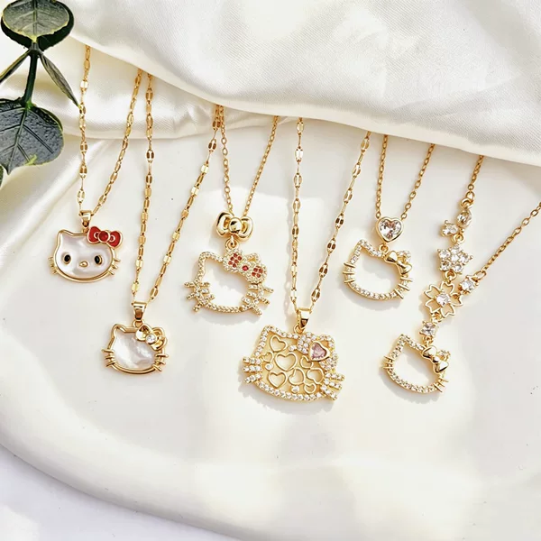 New Style Kitten Pendant Necklace for Women, Light Luxury with Diamonds, Niche Cartoon Kt Cat Gift, Cute and Simple Collarbone Necklace