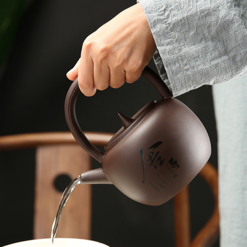 Purple sand handle pot ceramic kung fu tea set gift box simple Chinese style household teapot tea cup retro style handmade boutique