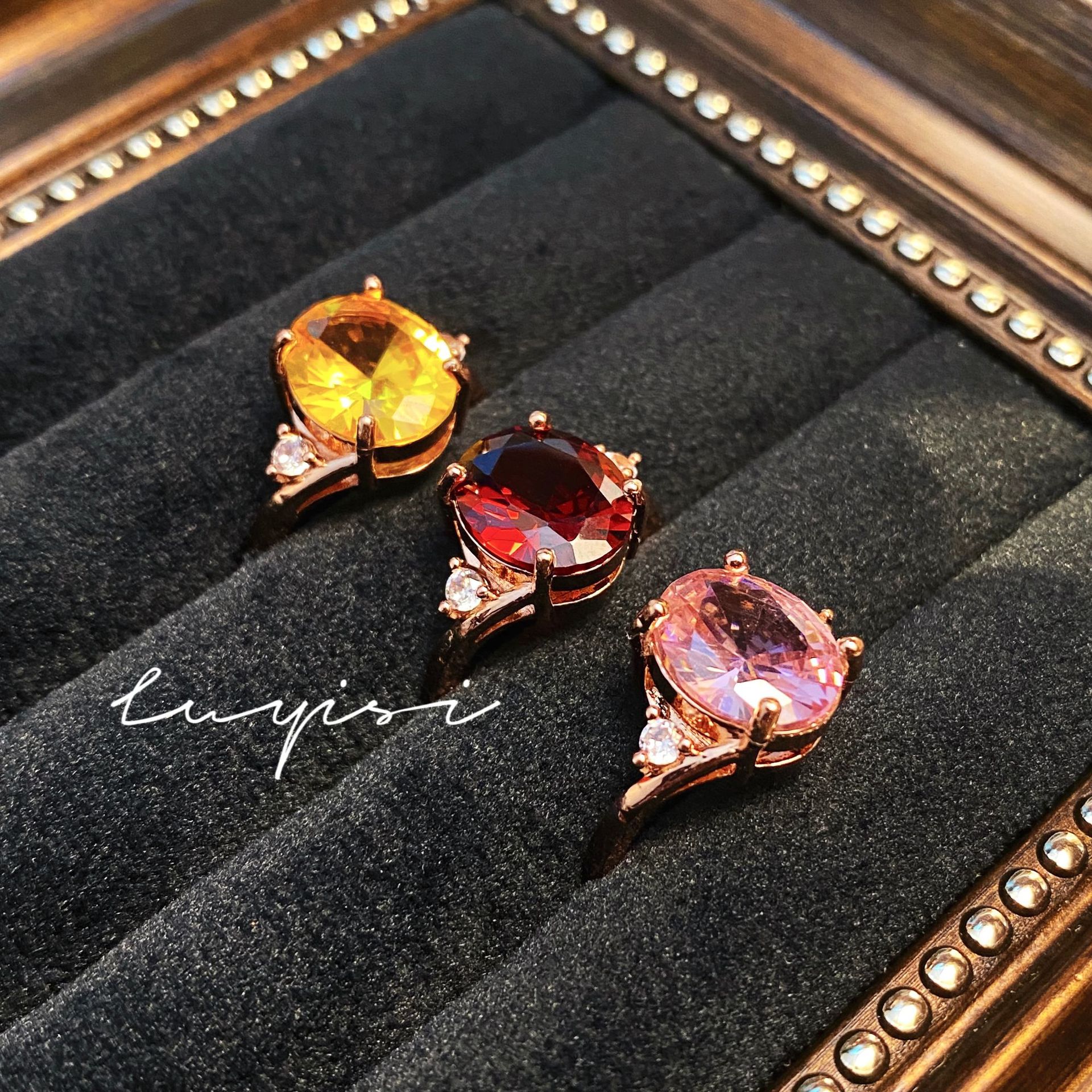Luxury Garnet Ring Rose Gold Plated Red Gemstone Ring For Women_voghion.com