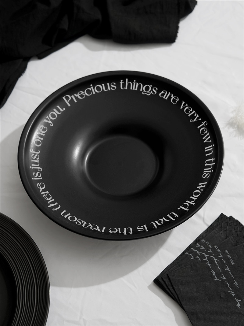 EasyGood Simple Black Ceramics Soup Plate High Beauty Circular Salad…