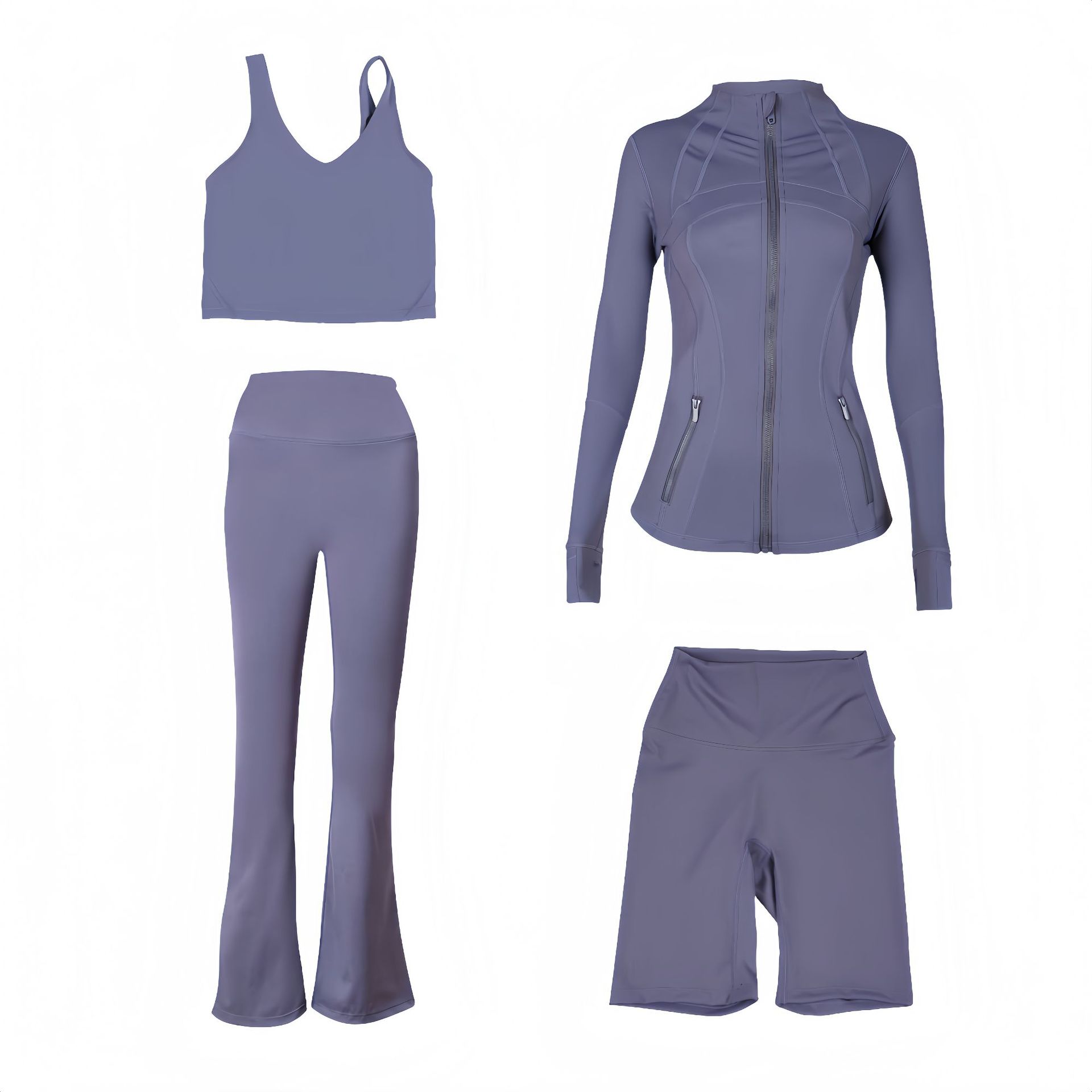 Dames sportkleding set slim fit u-hals top en flared broek_voghion.com