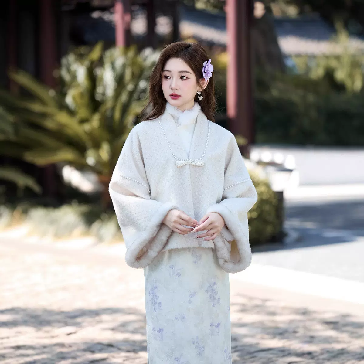 2025新款米色文艺国风冬季保暖气质水貂绒旗袍外套长袖新中式日常