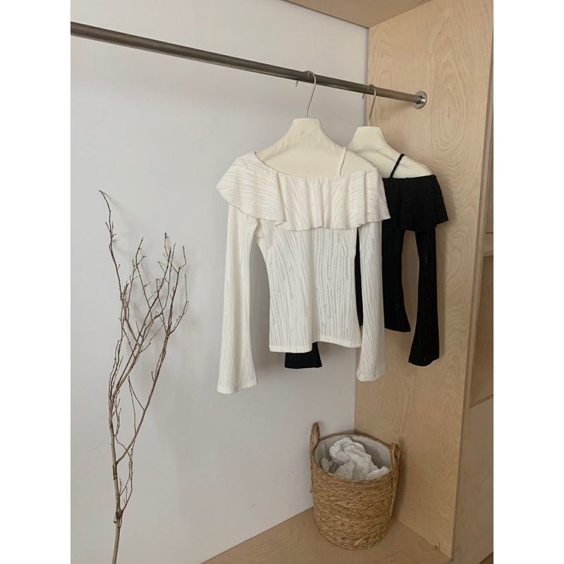 plus size Ruffled Long-sleeved T-shirt Women's Spring and Autumn New Korean-style Shoulder Slim-fit Slimming Styline Top plus size Ruffled Long-sleeved T-shirt Women's Spring and Autumn New Korean-style Shoulder Slim-fit Slimming Styline Top