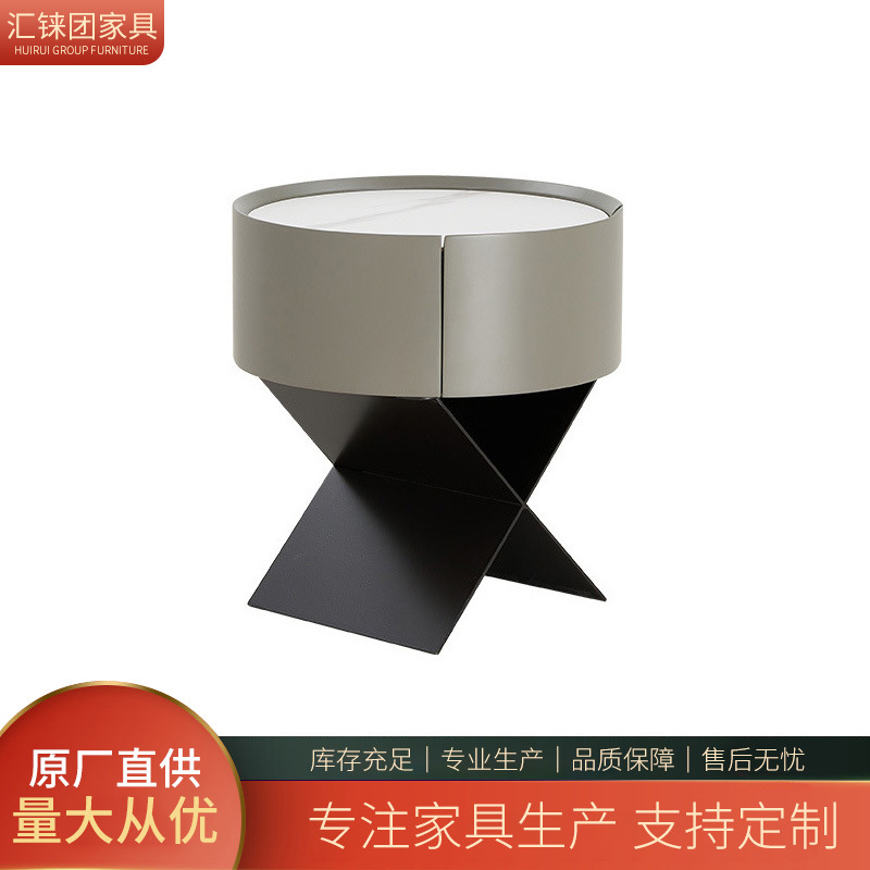 Gray Italian Normcore Designer Round Slate Bedside Table Living Room Corner Table Creative Design Bedside Storage Side