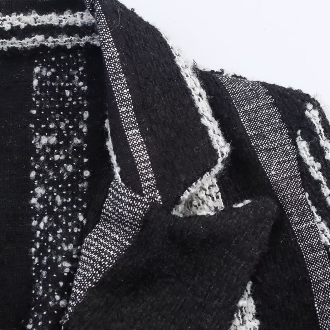 European And American Style French Style Women's Elegant Black And White Striped Woolen Coat