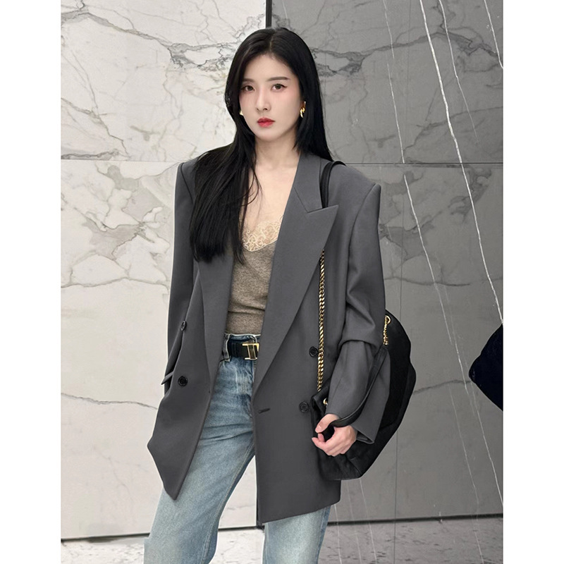 In-Stock Celebrity Style Elegant Double-Breasted Lapel Casual Blazer Versatile Professional Suit Jacket