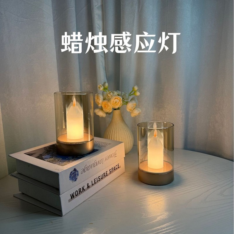 led创意小夜灯 浪漫烛光灯餐厅酒吧桌面氛围灯蜡烛台灯扫手感应灯|undefined