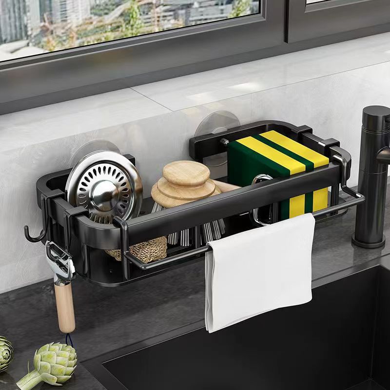 Rag rack de almacenamiento de la cocina rack hogar multi-funcional Punch-libre montado en la pared estante de drenaje fregadero plato de almacenamiento de tela