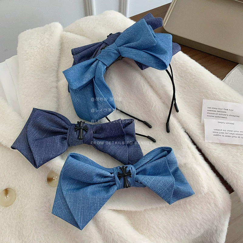 Демисезонная синяя повязка на голову, большая hair accessory для фотосессий, заколка с бантом, шпилька, новая коллекция, широкая палитра цветов, стиль высокого качества