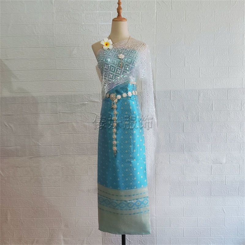 B3 five-piece sky blue skirt set with shawl that won’t shed powder