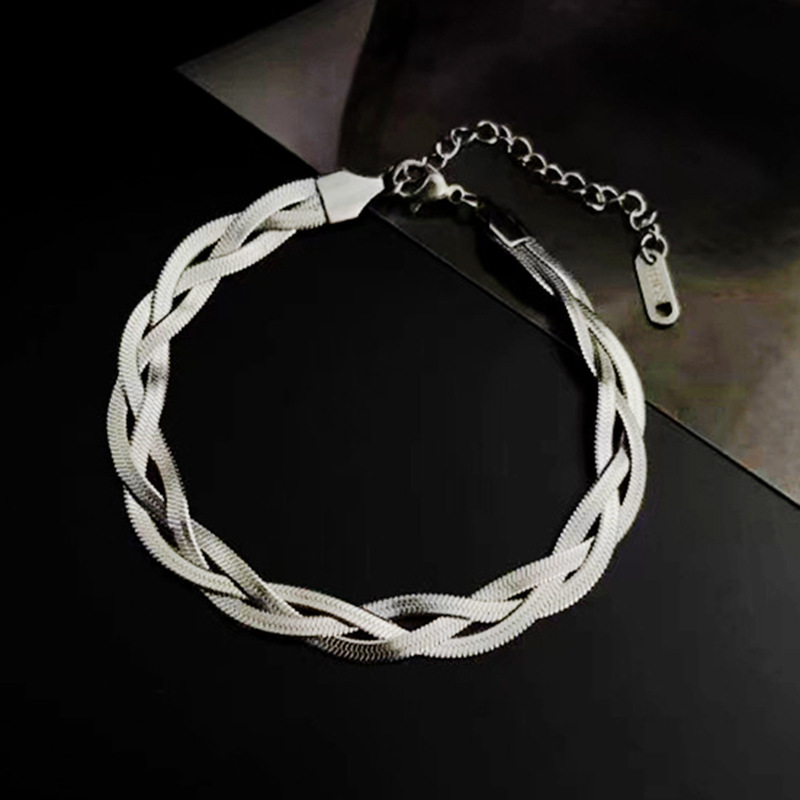 Three Strand Braided Necklace Titanium Steel Clavicle Jewellery_voghion.com