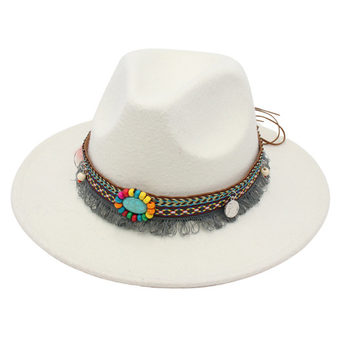 Ebay Ethnic Style Hat with Gem Decoration Jazz Hat for Men and Women Felt Hat Mongolian Fleece Hat Fez Hat Trendy
