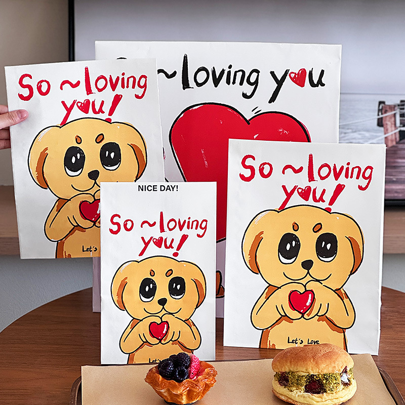 网红烘焙打包袋定制方底袋卡通牛皮纸袋蛋糕甜甜圈面包外卖纸袋子