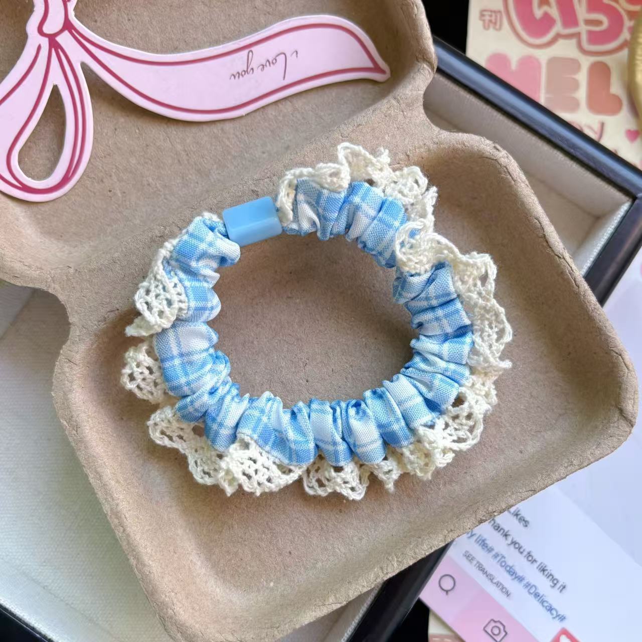 Niños jeans encaje anillo de cabello de cabello de encaje niñas alta cola de cabello de alta elasticidad cuerda de cabello de goma cabeza adornos para el cabello