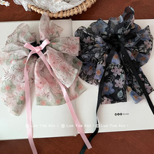 新款碎花高级感温柔发夹甜美可爱仙女蝴蝶结发饰精品店头饰批发