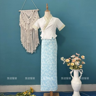 Xishuangbanna Dai Ethnic Clothing Workwear Tea Suit Set with Unique Thai Style, Xia Qing Chang Workwear for Summer